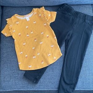 Girls' Mustard Yellow Ruffle Sleeve Top & black leggings
